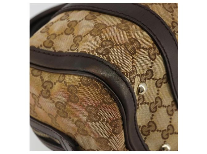Borsa Boston Mini GG Canvas Gucci Beige Oro 269876 Auth 175892 D'oro - vista 11