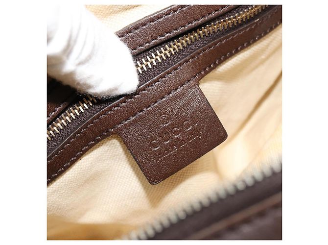 Borsa Boston Mini GG Canvas Gucci Beige Oro 269876 Auth 175892 D'oro - vista 16