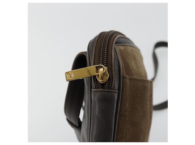 LOEWE Bolsa de Ombro Anagram Couro Marrom Dourado Auth bs34530 - vista 10