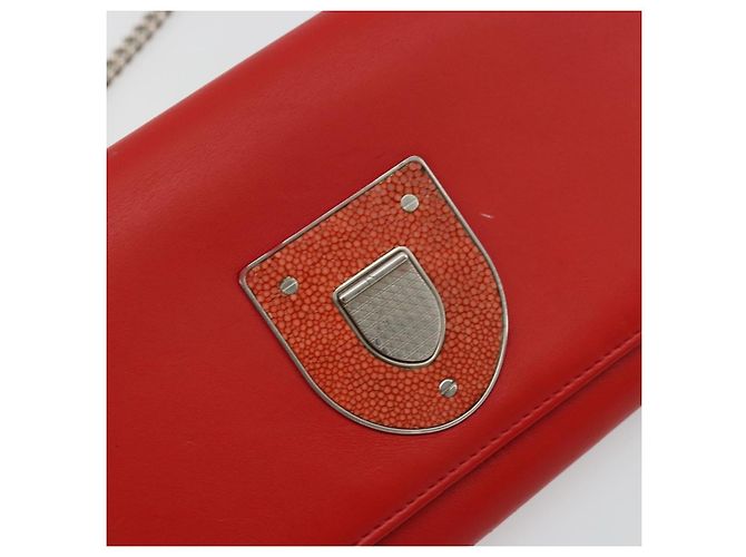 Borsa a catena Diorama in pelle arancione e argento Christian Dior Auth ka4061A - vista 14