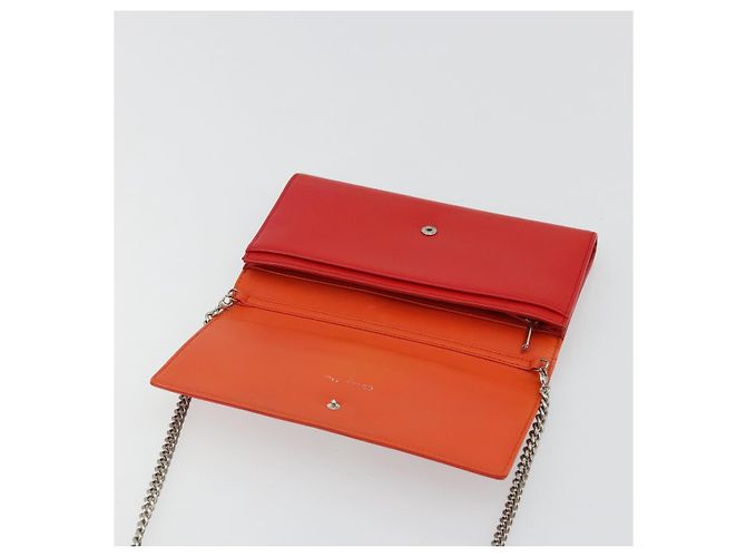 Borsa a catena Diorama in pelle arancione e argento Christian Dior Auth ka4061A - vista 15