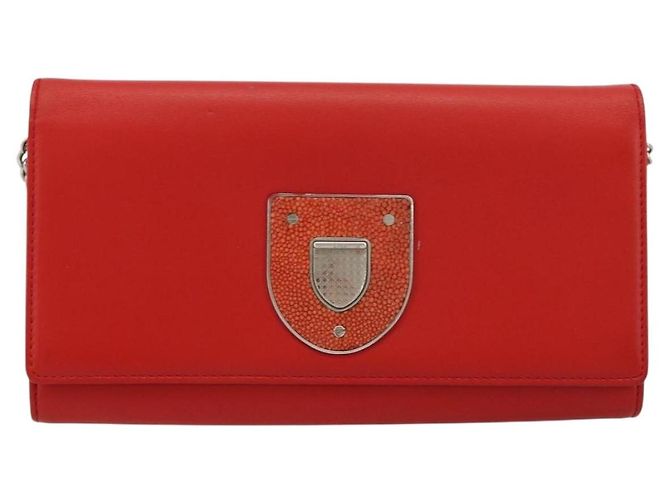 Borsa a catena Diorama in pelle arancione e argento Christian Dior Auth ka4061A - vista 2