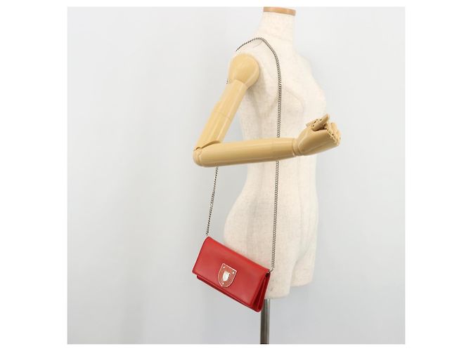 Borsa a catena Diorama in pelle arancione e argento Christian Dior Auth ka4061A - vista 25