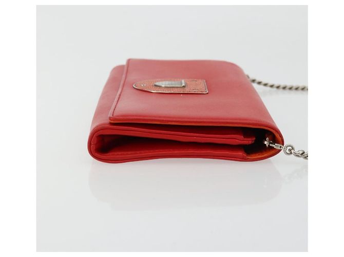 Borsa a catena Diorama in pelle arancione e argento Christian Dior Auth ka4061A - vista 4