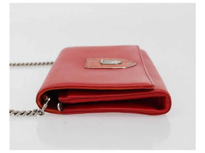 Borsa a catena Diorama in pelle arancione e argento Christian Dior Auth ka4061A - vista 5