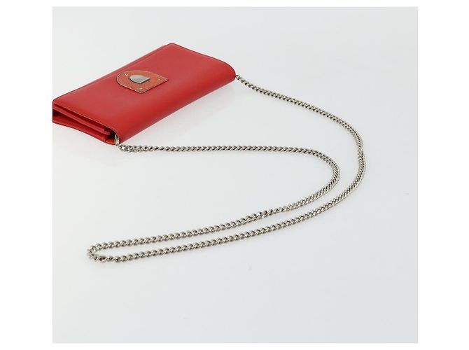 Borsa a catena Diorama in pelle arancione e argento Christian Dior Auth ka4061A - vista 7