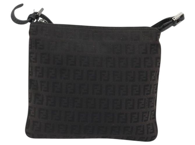 FENDI Zucchino Canvas Schultertasche Silber Schwarz Auth 176275 - Ansicht 13