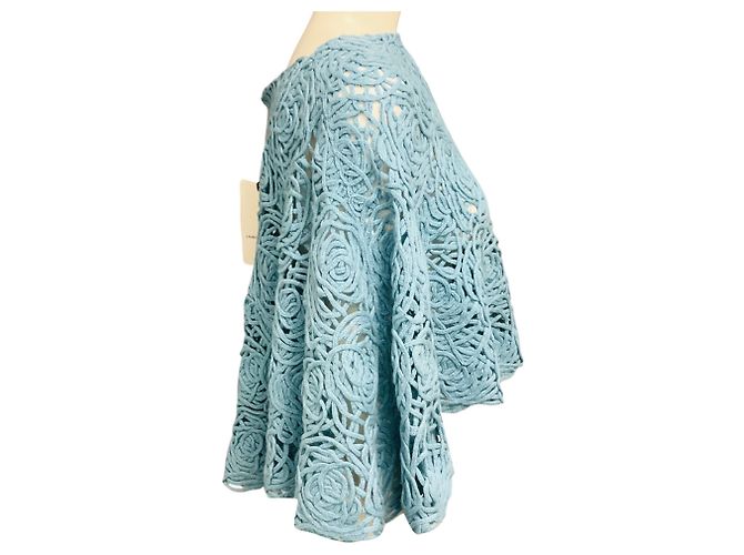 Poncho / Pullover aus Cashmere mit Häkelstrick in Puderblau von Lamberto Losani - Ansicht 2