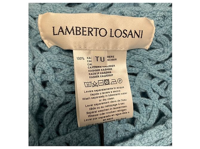 Poncho / Pullover aus Cashmere mit Häkelstrick in Puderblau von Lamberto Losani - Ansicht 4