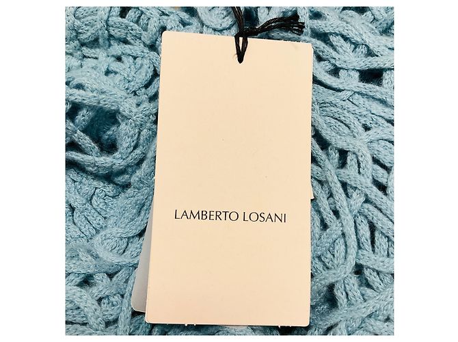 Poncho / Pullover aus Cashmere mit Häkelstrick in Puderblau von Lamberto Losani - Ansicht 5