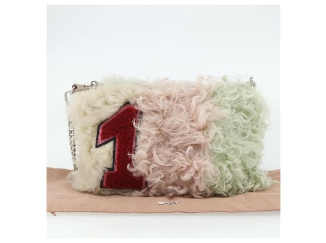 Borsa a Spalla Miu Miu con Catena in Pelliccia Rosa Bianco Verde Auth 168873A - vista 12