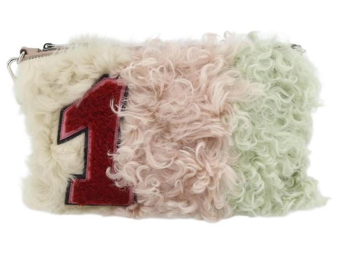 Borsa a Spalla Miu Miu con Catena in Pelliccia Rosa Bianco Verde Auth 168873A - vista 13
