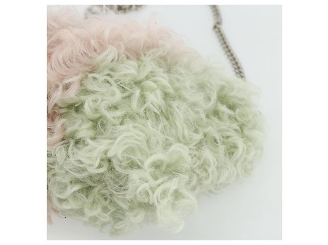 Borsa a Spalla Miu Miu con Catena in Pelliccia Rosa Bianco Verde Auth 168873A - vista 14