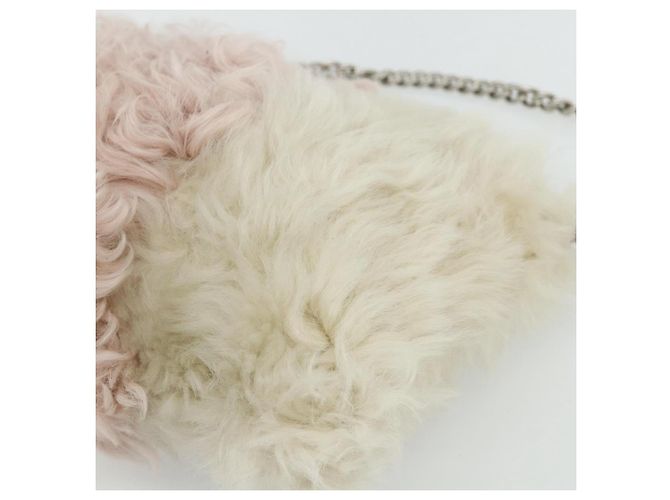 Borsa a Spalla Miu Miu con Catena in Pelliccia Rosa Bianco Verde Auth 168873A - vista 16