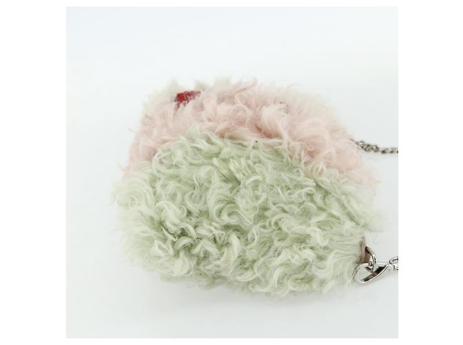 Borsa a Spalla Miu Miu con Catena in Pelliccia Rosa Bianco Verde Auth 168873A - vista 4