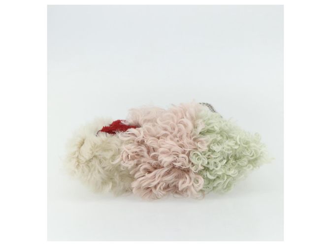 Borsa a Spalla Miu Miu con Catena in Pelliccia Rosa Bianco Verde Auth 168873A - vista 5
