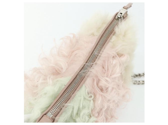 Borsa a Spalla Miu Miu con Catena in Pelliccia Rosa Bianco Verde Auth 168873A - vista 6
