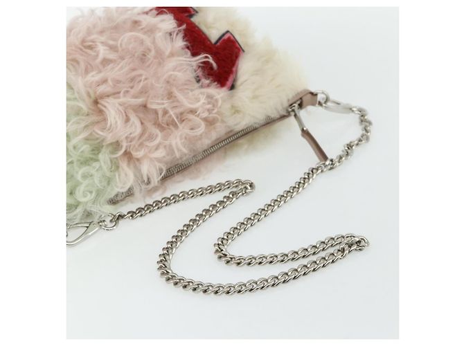 Borsa a Spalla Miu Miu con Catena in Pelliccia Rosa Bianco Verde Auth 168873A - vista 7