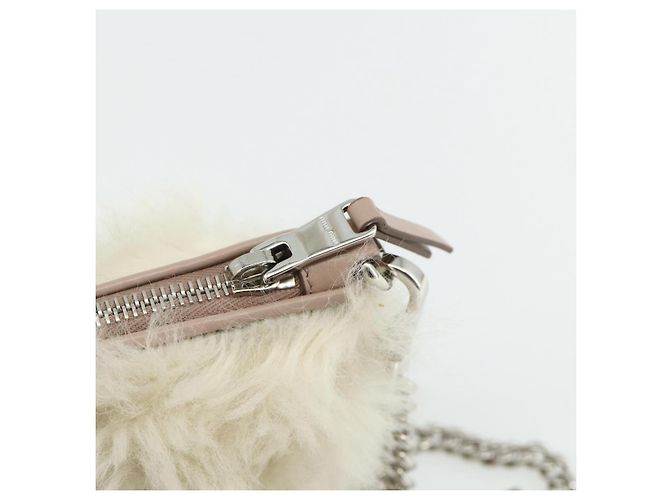 Borsa a Spalla Miu Miu con Catena in Pelliccia Rosa Bianco Verde Auth 168873A - vista 9