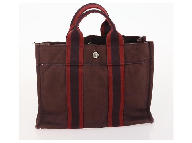 Hermès HERMES Borsa Fourre Tout PM in Tela 2 Set Grigio Bordeaux Auth BA12167 Marrone Bordò - vista 10