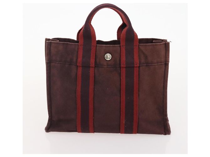 Hermès HERMES Borsa Fourre Tout PM in Tela 2 Set Grigio Bordeaux Auth BA12167 Marrone Bordò - vista 11