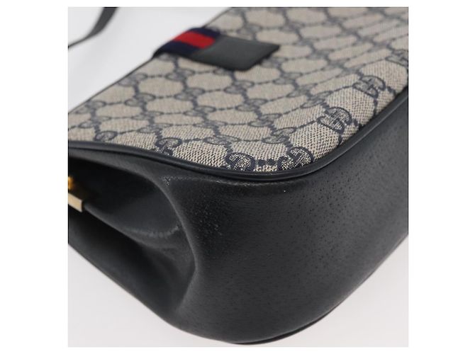Borsa a Spalla Gucci GG Supreme Sherry Line PVC Blu Navy Oro 10 02 024 Auth 177436 D'oro - vista 12