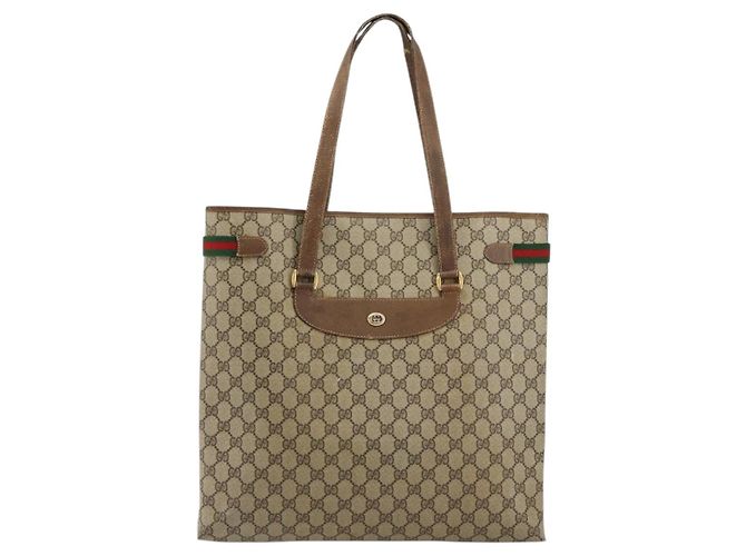 Borsa tote Gucci GG Supreme Web Sherry Line in PVC beige e oro 39 02 091 Auth bs34492 D'oro - vista 2