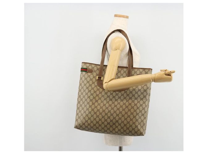 Borsa tote Gucci GG Supreme Web Sherry Line in PVC beige e oro 39 02 091 Auth bs34492 D'oro - vista 22