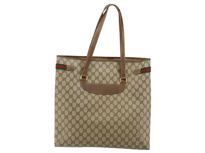 Borsa tote Gucci GG Supreme Web Sherry Line in PVC beige e oro 39 02 091 Auth bs34492 D'oro - vista 3