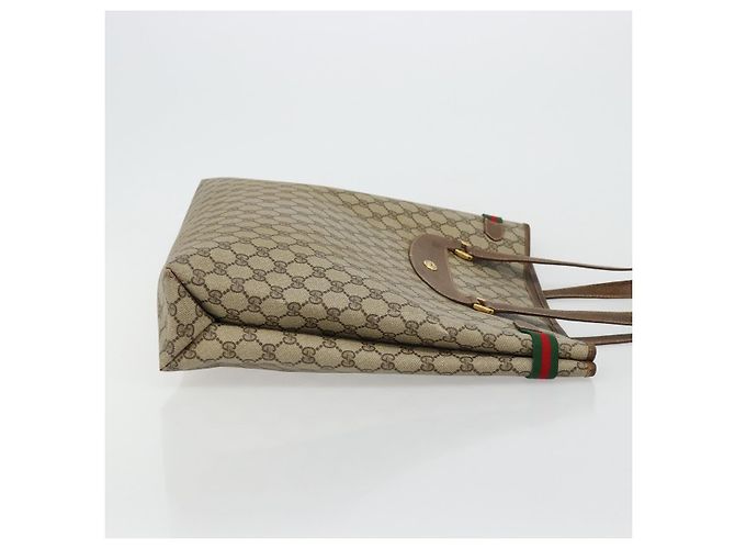 Borsa tote Gucci GG Supreme Web Sherry Line in PVC beige e oro 39 02 091 Auth bs34492 D'oro - vista 4