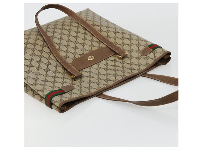 Borsa tote Gucci GG Supreme Web Sherry Line in PVC beige e oro 39 02 091 Auth bs34492 D'oro - vista 6