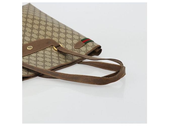 Borsa tote Gucci GG Supreme Web Sherry Line in PVC beige e oro 39 02 091 Auth bs34492 D'oro - vista 7