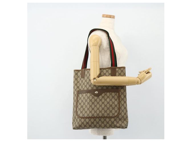 Borsa tote Gucci GG Supreme Web Sherry Line in PVC beige 40 02 003 Auth ep14026 - vista 21
