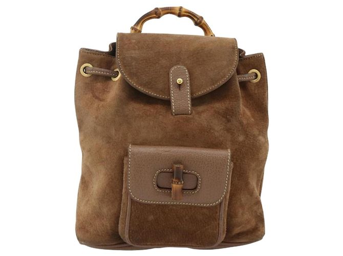 Bamboo Zaino in Bambù GUCCI Camoscio Marrone Oro 003 3444 0030 Auth ep14134 D'oro - vista 2