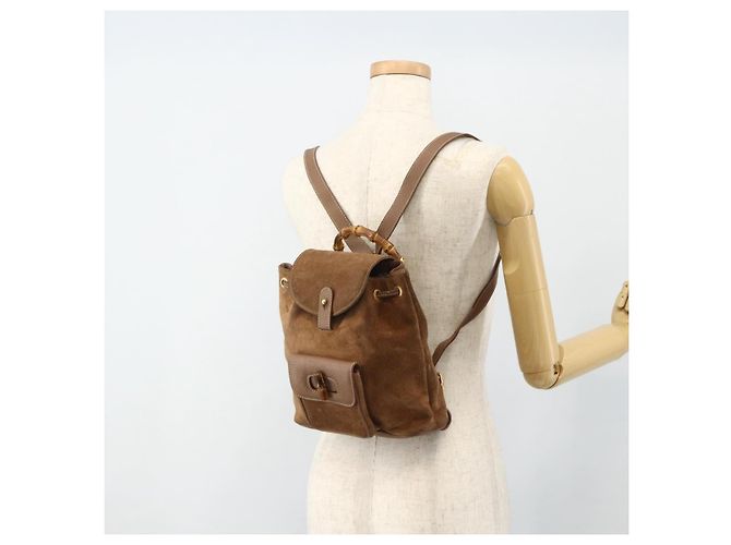 Bamboo Zaino in Bambù GUCCI Camoscio Marrone Oro 003 3444 0030 Auth ep14134 D'oro - vista 26