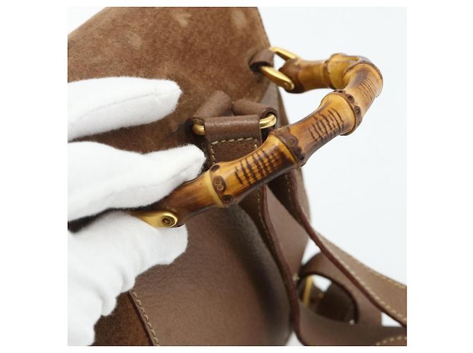 Bamboo Zaino in Bambù GUCCI Camoscio Marrone Oro 003 3444 0030 Auth ep14134 D'oro - vista 7