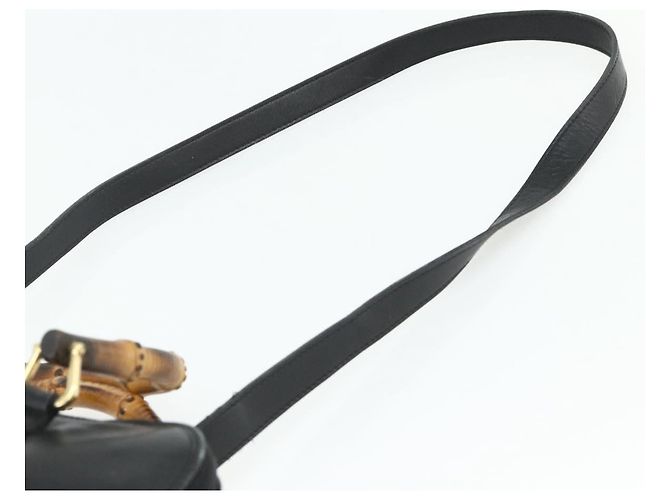 Bolso de mano de cuero Gucci Bamboo 2 piezas Negro Oro 000 1448 0289 Auth bs34727 Dorado - vista 10