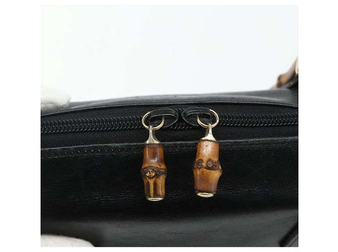Bolso de mano de cuero Gucci Bamboo 2 piezas Negro Oro 000 1448 0289 Auth bs34727 Dorado - vista 16
