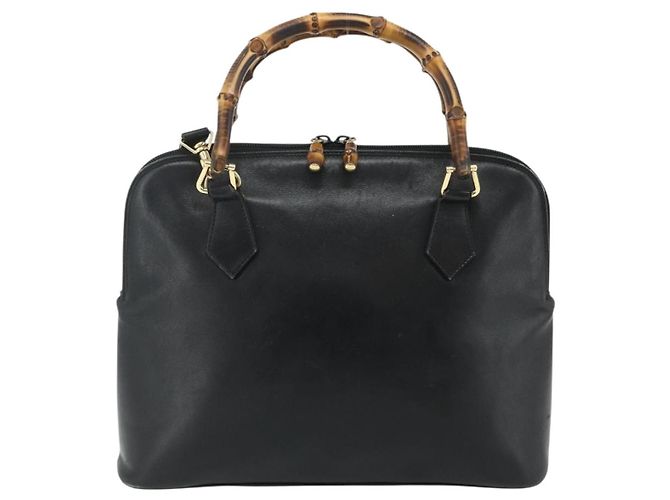 Bolso de mano de cuero Gucci Bamboo 2 piezas Negro Oro 000 1448 0289 Auth bs34727 Dorado - vista 2