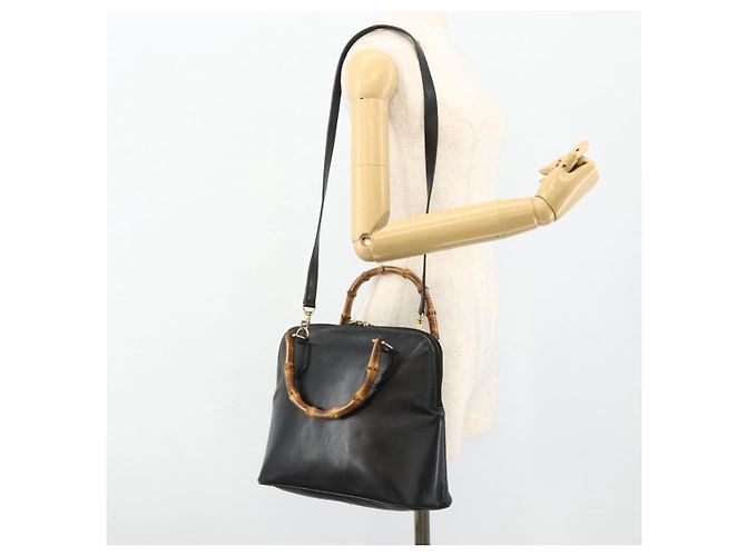 Bolso de mano de cuero Gucci Bamboo 2 piezas Negro Oro 000 1448 0289 Auth bs34727 Dorado - vista 24