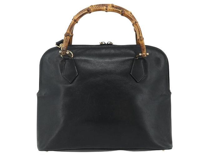 Bolso de mano de cuero Gucci Bamboo 2 piezas Negro Oro 000 1448 0289 Auth bs34727 Dorado - vista 3