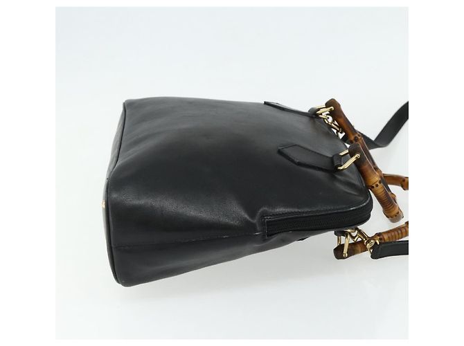 Bolso de mano de cuero Gucci Bamboo 2 piezas Negro Oro 000 1448 0289 Auth bs34727 Dorado - vista 5