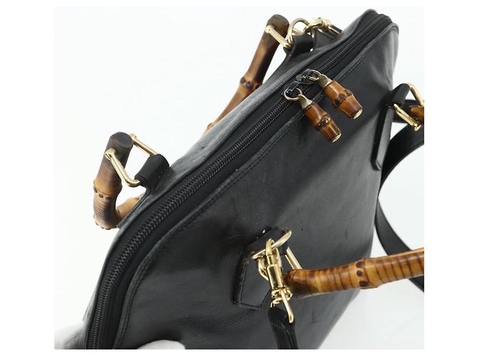 Bolso de mano de cuero Gucci Bamboo 2 piezas Negro Oro 000 1448 0289 Auth bs34727 Dorado - vista 6