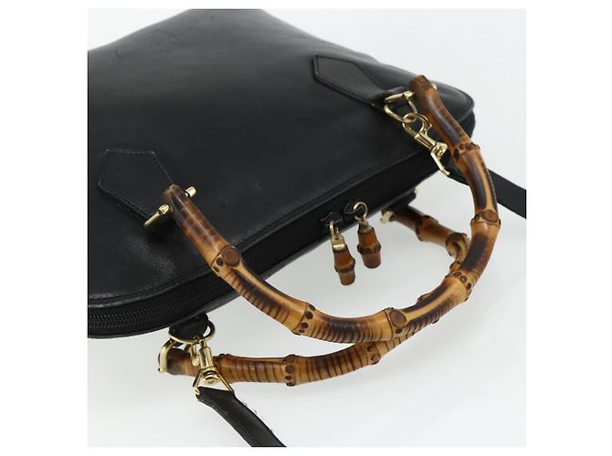 Bolso de mano de cuero Gucci Bamboo 2 piezas Negro Oro 000 1448 0289 Auth bs34727 Dorado - vista 7