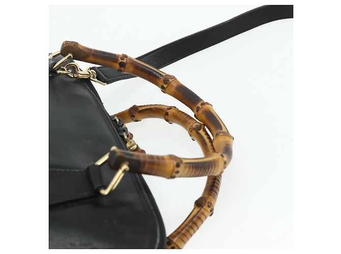 Bolso de mano de cuero Gucci Bamboo 2 piezas Negro Oro 000 1448 0289 Auth bs34727 Dorado - vista 8