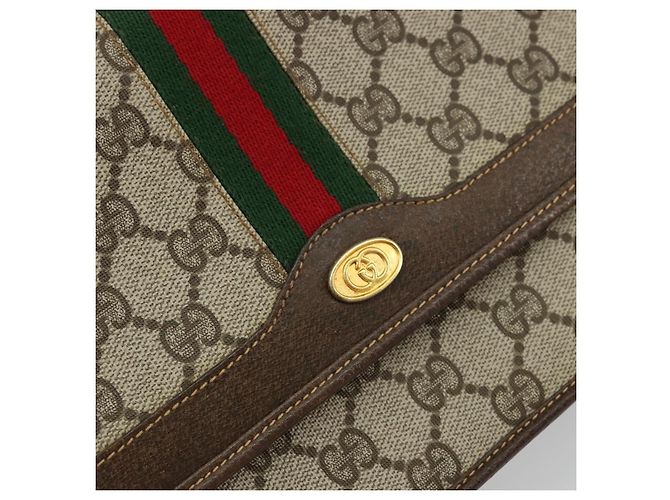 Borsa a Spalla Gucci GG Supreme Web Sherry Line PVC Beige Oro Auth BA12265 D'oro - vista 14