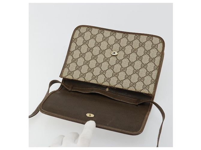 Borsa a Spalla Gucci GG Supreme Web Sherry Line PVC Beige Oro Auth BA12265 D'oro - vista 15