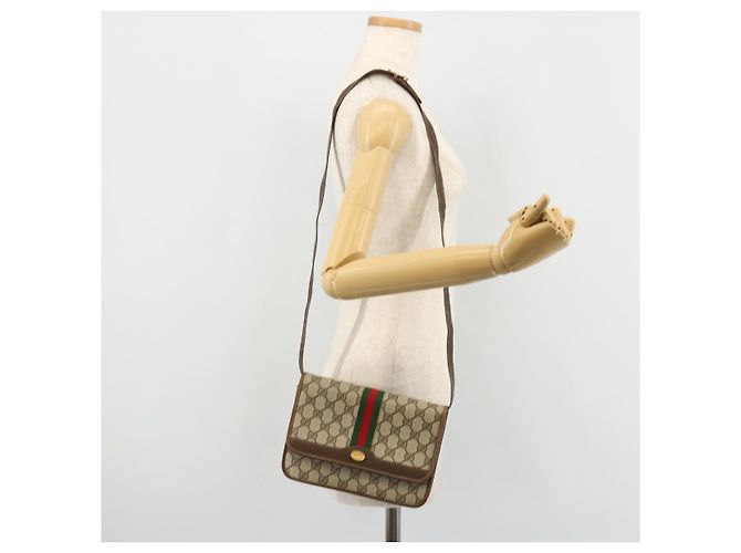 Borsa a Spalla Gucci GG Supreme Web Sherry Line PVC Beige Oro Auth BA12265 D'oro - vista 22