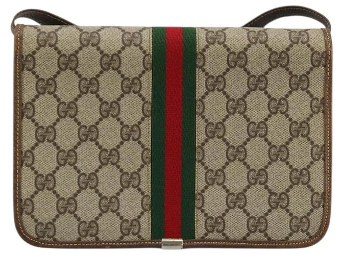 Borsa a Spalla Gucci GG Supreme Web Sherry Line PVC Beige Oro Auth BA12265 D'oro - vista 3