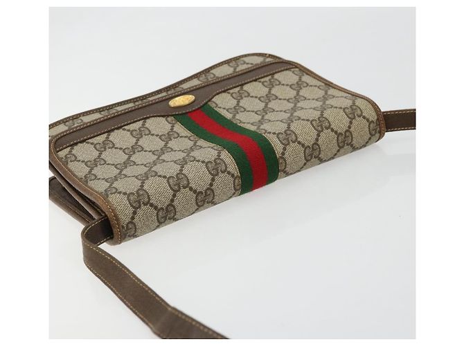 Borsa a Spalla Gucci GG Supreme Web Sherry Line PVC Beige Oro Auth BA12265 D'oro - vista 6